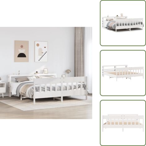 Cabecero de cama - vidaXL Cama sin colchón madera maciza de pino blanca 180x200 cm - Estantes de almacenamiento