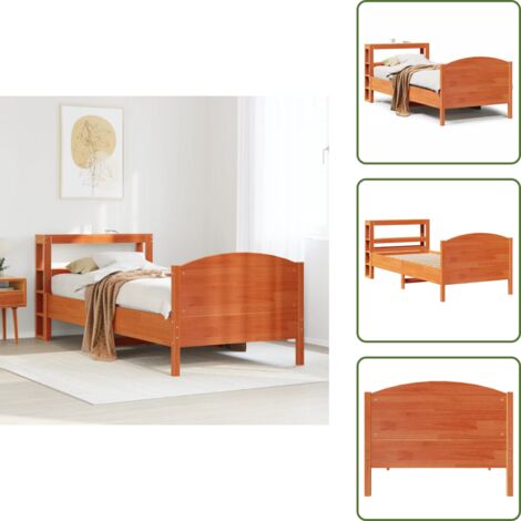 Cabecero de cama - vidaXL Cama sin colchón madera maciza de pino marrón cera 100x200 cm - Estantes de almacenamiento