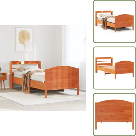 Cabecero de cama - vidaXL Cama sin colchón madera maciza de pino marrón cera 100x200 cm - Estantes de almacenamiento