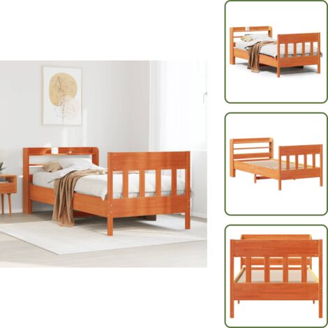 Cabecero de cama - vidaXL Cama sin colchón madera maciza de pino marrón cera 100x200 cm - Estantes de almacenamiento