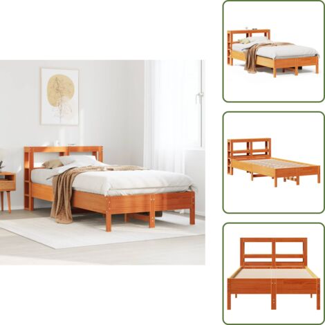 Cabecero de cama - vidaXL Cama sin colchón madera maciza de pino marrón cera 120x200 cm - Estantes de almacenamiento