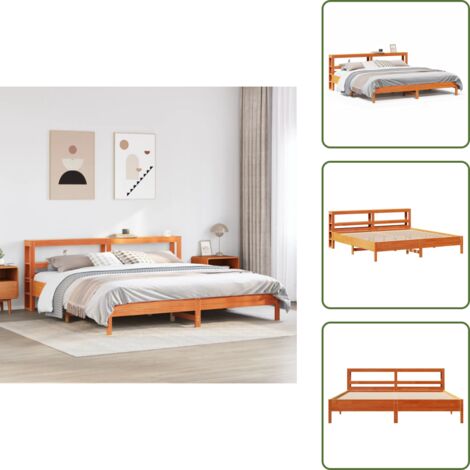 Cabecero de cama - vidaXL Cama sin colchón madera maciza de pino marrón cera 180x200 cm - Estantes de almacenamiento