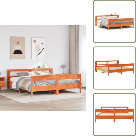 Cabecero de cama - vidaXL Cama sin colchón madera maciza de pino marrón cera 180x200 cm - Estantes de almacenamiento