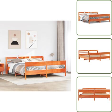 Cabecero de cama - vidaXL Cama sin colchón madera maciza de pino marrón cera 180x200 cm - Estantes de almacenamiento