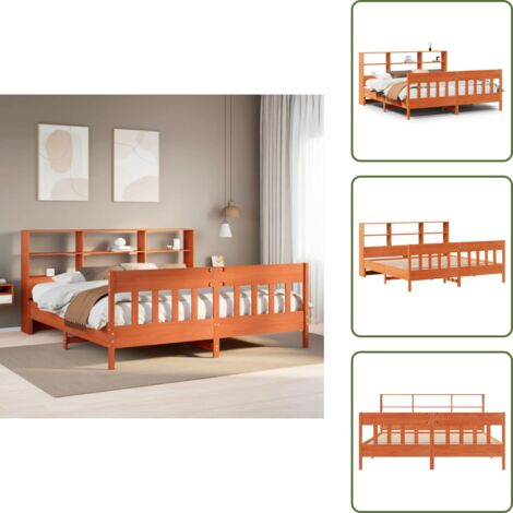 Cabecero de cama - vidaXL Cama sin colchón madera maciza de pino marrón cera 180x200 cm - Estribo de cama
