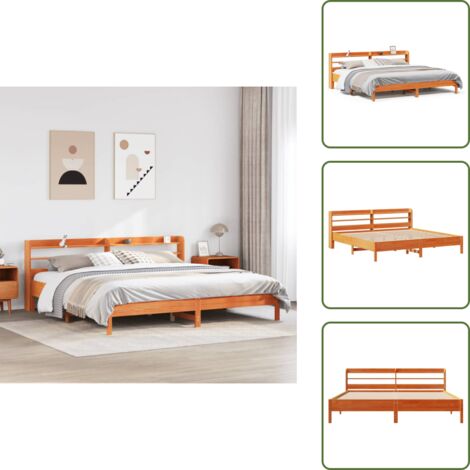 Cabecero de cama - vidaXL Cama sin colchón madera maciza de pino marrón cera 200x200 cm - Estantes de almacenamiento