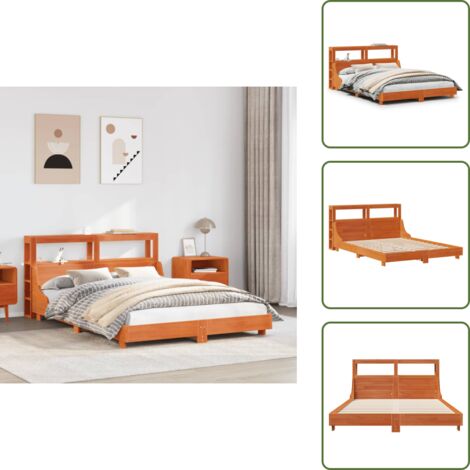 Cabecero de cama - vidaXL Cama sin colchón madera maciza pino marrón cera 150x200 cm - Estantes de almacenamiento