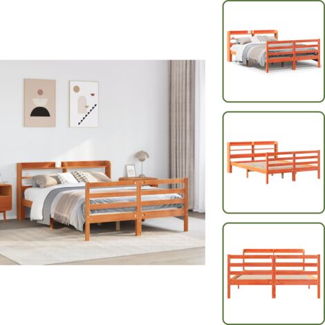 Cabecero de cama - vidaXL Cama sin colchón madera maciza pino marrón cera 150x200 cm - Estantes de almacenamiento