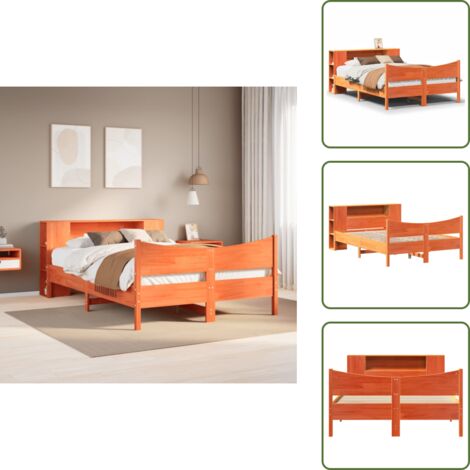 Cabecero de cama - vidaXL Cama sin colchón madera maciza pino marrón cera 150x200 cm - Estribo de cama
