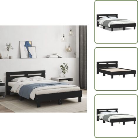 Cabecero de cama - vidaXL Estructura cama con cabecero madera ingeniería negro 120x200 cm - Soporte para espalda