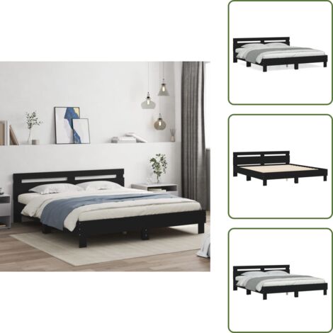 Cabecero de cama - vidaXL Estructura cama con cabecero madera ingeniería negro 180x200 cm - Soporte para espalda