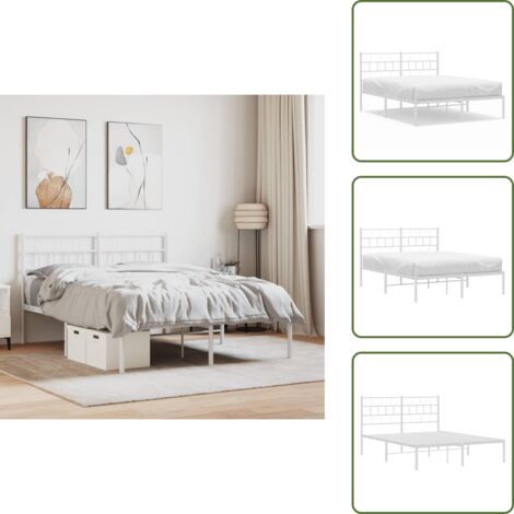 Cabecero de cama - vidaXL Estructura cama sin colchón con cabecero metal blanco 140x200cm - Cama con cabecero metálico