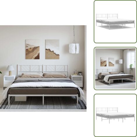 Cabecero de cama - vidaXL Estructura cama sin colchón con cabecero metal blanco 193x203cm - Cama con cabecero