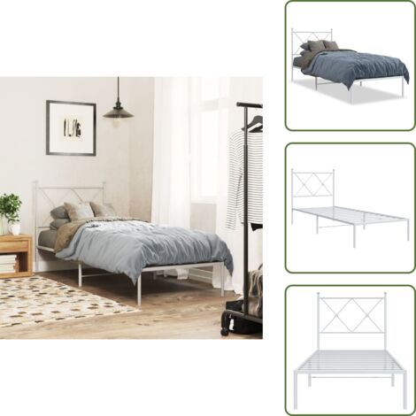 Cabecero de cama - vidaXL Estructura cama sin colchón con cabecero metal blanco 75x190 cm - Cama de metal
