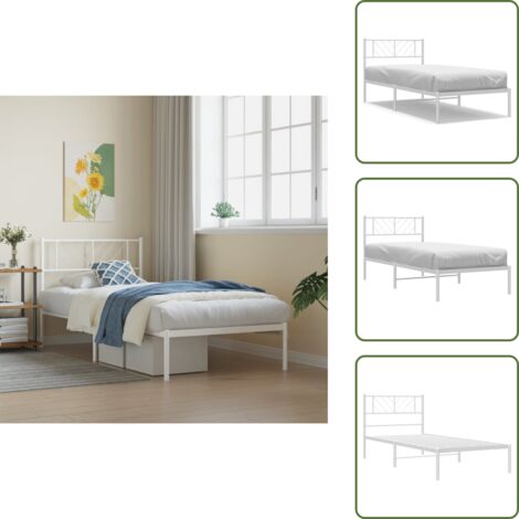 Cabecero de cama - vidaXL Estructura cama sin colchón con cabecero metal blanco 90x190 cm - Cama con cabecero