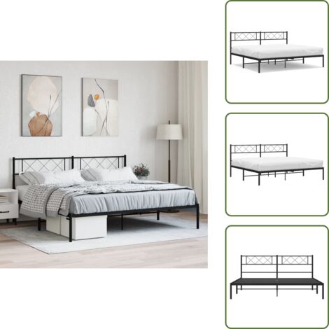 Cabecero de cama - vidaXL Estructura cama sin colchón con cabecero metal negro 180x200 cm - Cama con cabecero