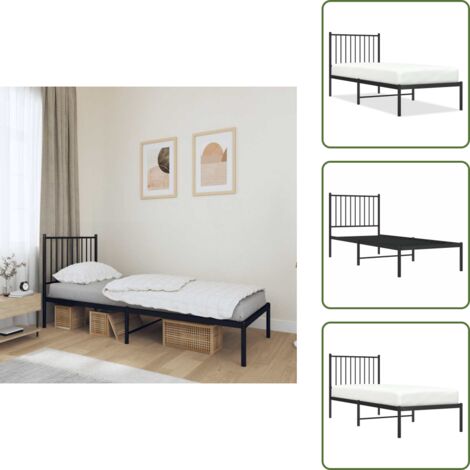 Cabecero de cama - vidaXL Estructura cama sin colchón con cabecero metal negro 75x190 cm - Cama de metal