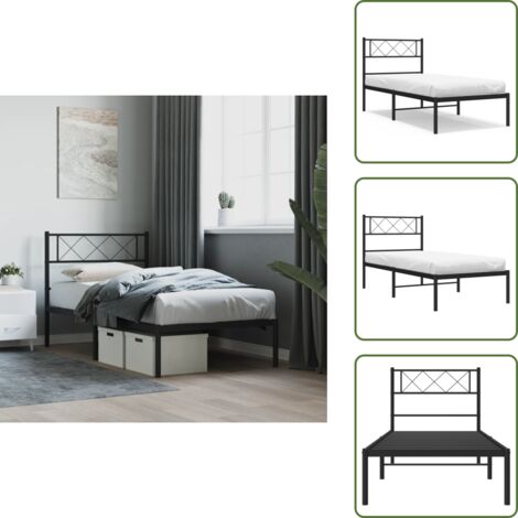 Cabecero de cama - vidaXL Estructura cama sin colchón con cabecero metal negro 90x190 cm - Cama de invitados