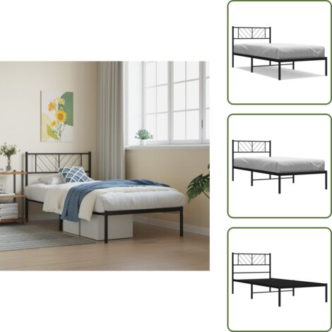Cabecero de cama - vidaXL Estructura cama sin colchón con cabecero metal negro 90x200 cm - Cama con cabecero