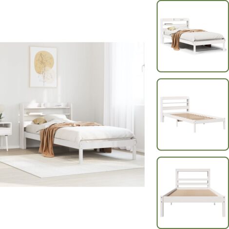 Cabecero de cama - vidaXL Estructura cama sin colchón madera maciza pino blanca 100x200cm - Estantes de almacenamiento