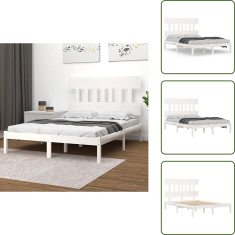 Cabecero de cama - vidaXL Estructura de cama de madera maciza de pino blanca 160x200 cm - Cama de madera blanca