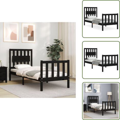 Cabecero de cama - vidaXL Estructura de cama individual con cabecero madera maciza negro - Colchón