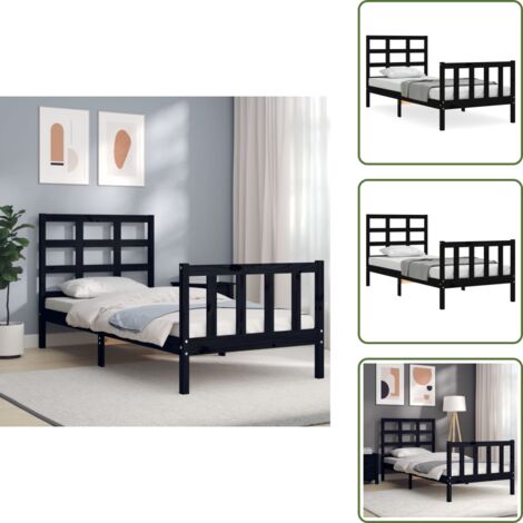 Cabecero de cama - vidaXL Estructura de cama individual con cabecero madera maciza negro - Colchón para cama