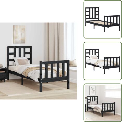 Cabecero de cama - vidaXL Estructura de cama individual con cabecero madera maciza negro - Colchón para cama