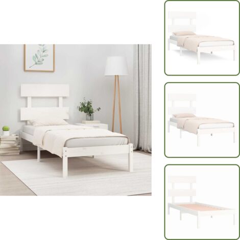 Cabecero de cama - vidaXL Estructura de cama individual madera maciza blanco 90x190 cm - Cama de madera