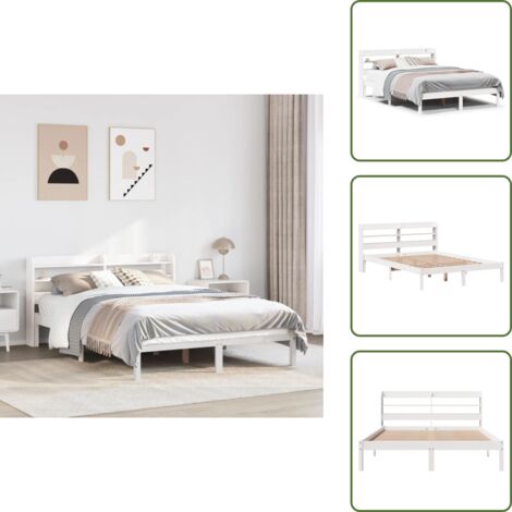 Cabecero de cama - vidaXL Estructura de cama sin colchón madera de pino blanca 140x200 cm - Estantes de almacenamiento