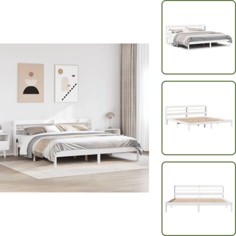 Cabecero de cama - vidaXL Estructura de cama sin colchón madera maciza blanca 200x200 cm - Estantes de almacenamiento