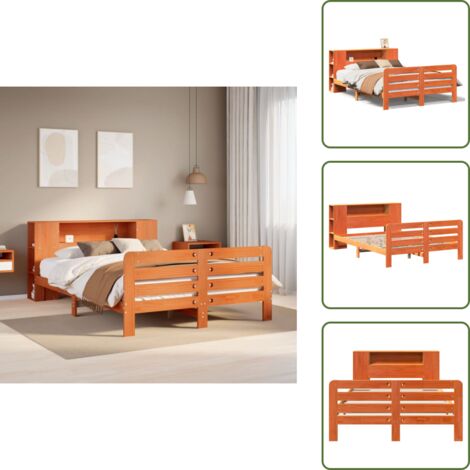 Cabecero de cama - vidaXL Estructura de cama sin colchón madera maciza marrón 135x190 cm - Soporte para la espalda