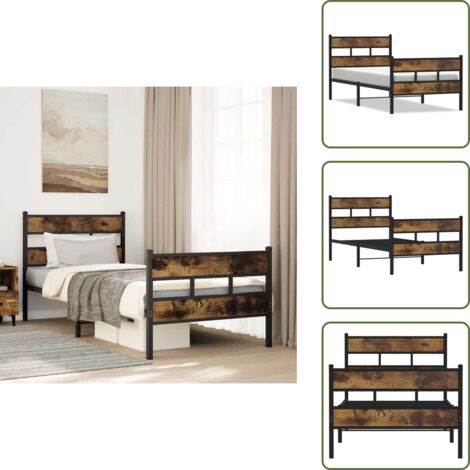 Cabecero de cama - vidaXL Estructura de cama sin colchón metal roble ahumado 107x203 cm - Estribo de cama