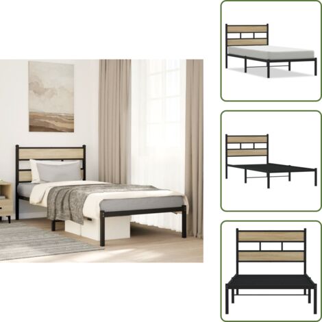 Cabecero de cama - vidaXL Estructura de cama sin colchón metal roble Sonoma 107x203 cm - Cama de invitados