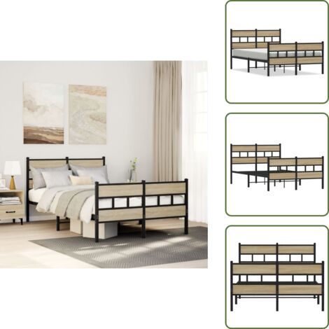 Cabecero de cama - vidaXL Estructura de cama sin colchón metal roble Sonoma 120x190 cm - Estribo de cama