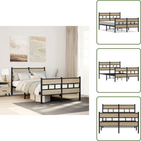 Cabecero de cama - vidaXL Estructura de cama sin colchón metal roble Sonoma 120x200 cm - Estribo de cama