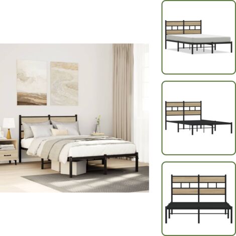 Cabecero de cama - vidaXL Estructura de cama sin colchón metal roble Sonoma 120x200 cm - Somier de láminas