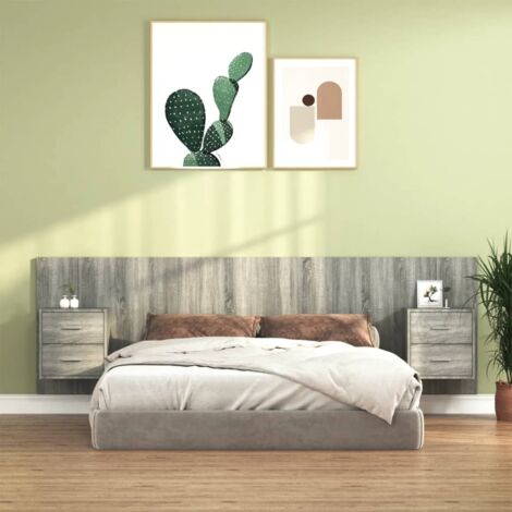 Cabecero de cama y mesitas madera contrachapada gris