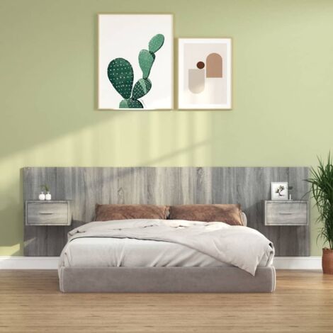 Cabecero de cama y mesitas madera contrachapada gris
