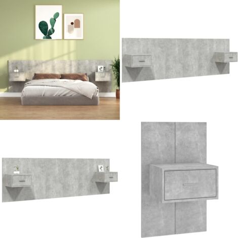 Cabecero de cama y mesitas madera contrachapada gris hormigón - Mesitas de noche - Madera contrachapada