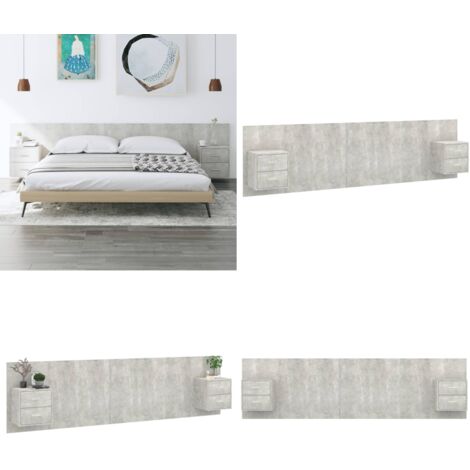 Cabecero de cama y mesitas madera contrachapada gris hormigón - Mesitas de noche - Madera contrachapada
