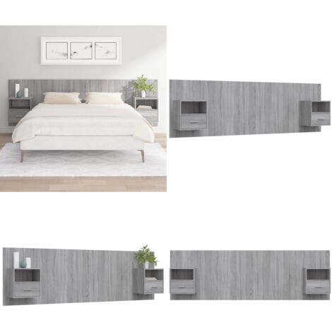 Cabecero de cama y mesitas madera contrachapada gris Sonoma - Mesitas de noche - Madera contrachapada