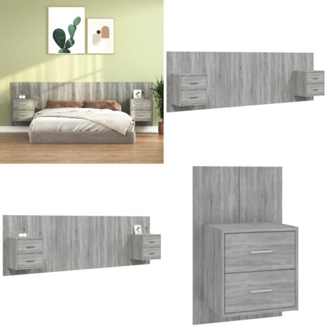 Cabecero de cama y mesitas madera contrachapada gris Sonoma - Mesitas de noche - Madera contrachapada