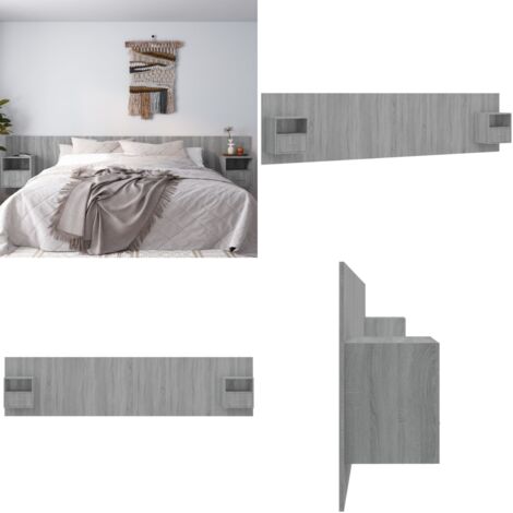 Cabecero de cama y mesitas madera contrachapada gris Sonoma - Mesitas de noche - Madera contrachapada