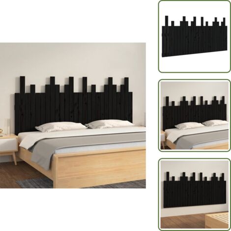 Cabecero de dormitorio - vidaXL Cabecero de cama de pared madera maciza pino negro 166x3x80 cm - Cabecero de cama de madera