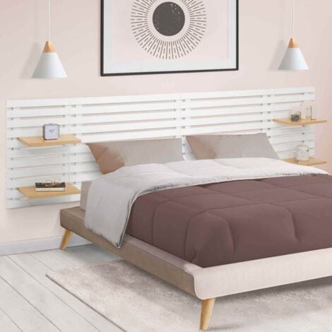 Cabecero de listones de madera AVA 240 CM blanco con estantes de haya