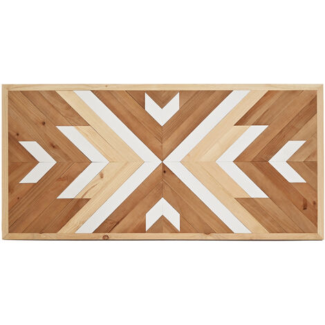 Cabecero de madera maciza estilo étnico en tonos roble oscuro, natural y blanco de 80x165cm
