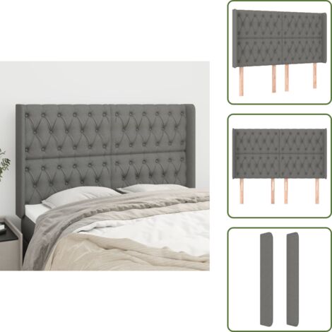 Cabecero de madera - vidaXL Cabecero con orejas de tela gris oscuro 147x16x118/128 cm - Cabecero gris oscuro