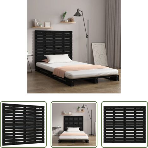 Cabecero de pared -  Cabecero cama de pared madera maciza pino negro 126x3x91,5 cm