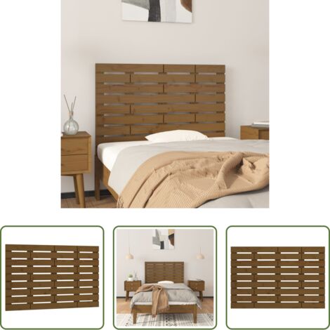 Cabecero de pared -  Cabecero cama pared madera maciza pino marrón miel 106x3x63 cm